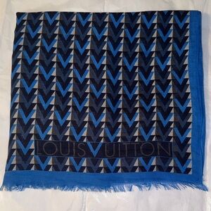 Louis Vuitton Blue and Navy Chevron Logo Shawl Wrap Scarf